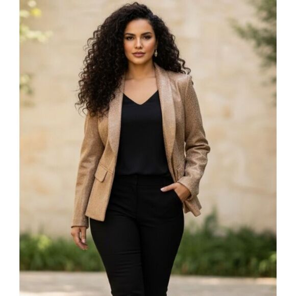 Anthropologie Sage the Label Blazer Jacket Medium Beige Snake Prnt Office Siren - Picture 1 of 6